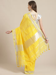 Laa Calcutta Yellow & Silver   Pure cotton Handloom Saree