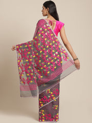 Grey & Pink Cotton Jamdani Saree