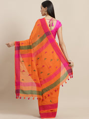 Laa Calcutta Orange  & Pink  cotton Handloom  saree