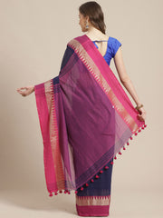 Laa Calcutta Navy Blue & Purple Cotton handloom saree