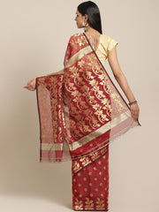 Maroon & Golden Cotton Jamdani Saree