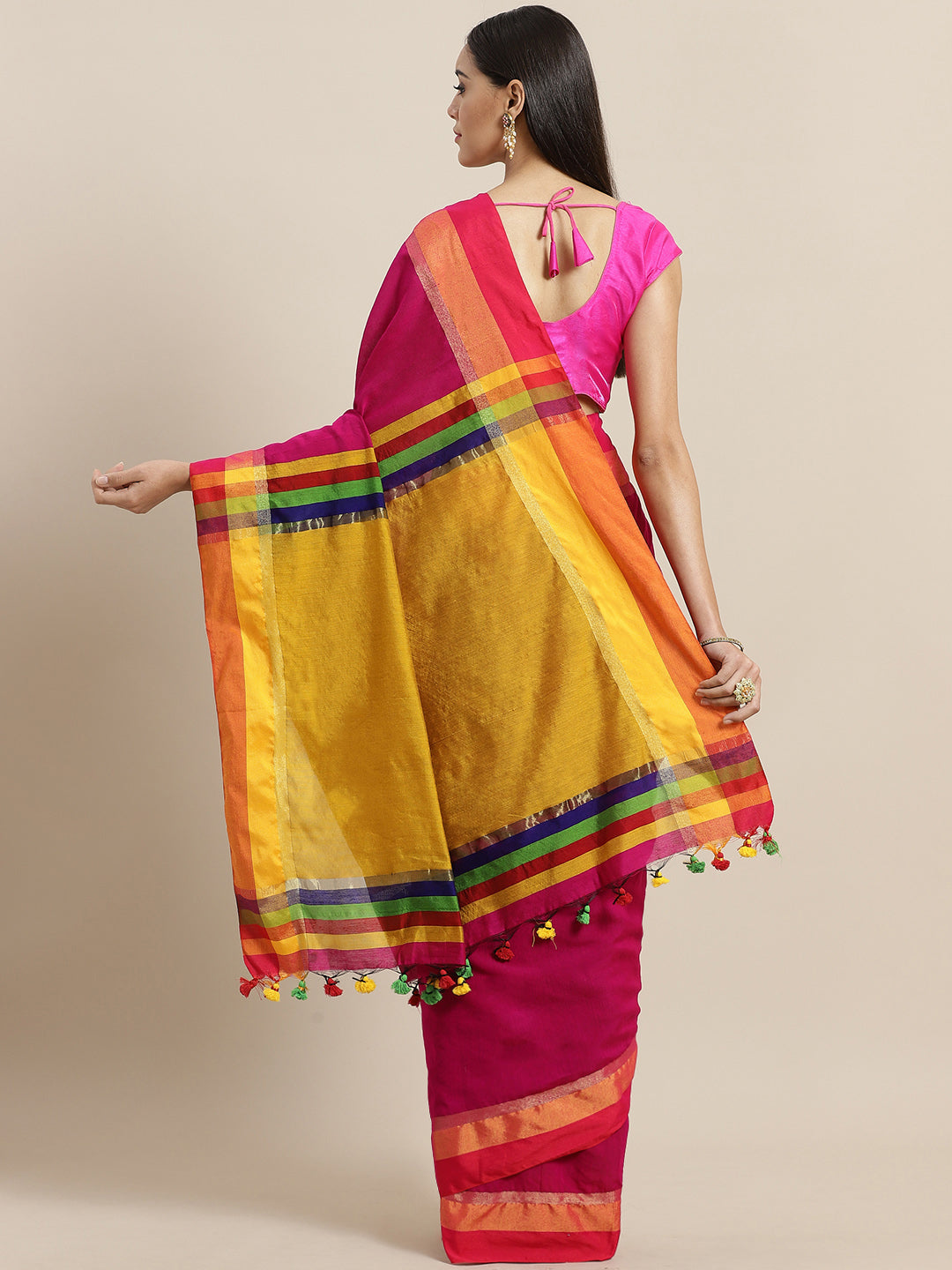 YELLOW & RED  TANT Jamdani  Hand Woven  silk  Handloom   Saree