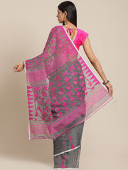 Grey & Pink Cotton Jamdani Saree