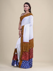 White & Multi Hakuba Raffel handloom Saree