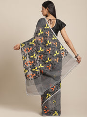 Grey & Orange  Cotton Jamdani Saree