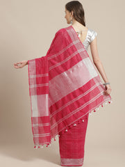 Laa Calcutta Rani & Silver cotton solid handloom saree