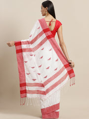 Laa Calcutta White & Red cotton Handloom  saree