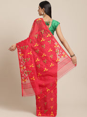 Red & Red Cotton Jamdani Saree