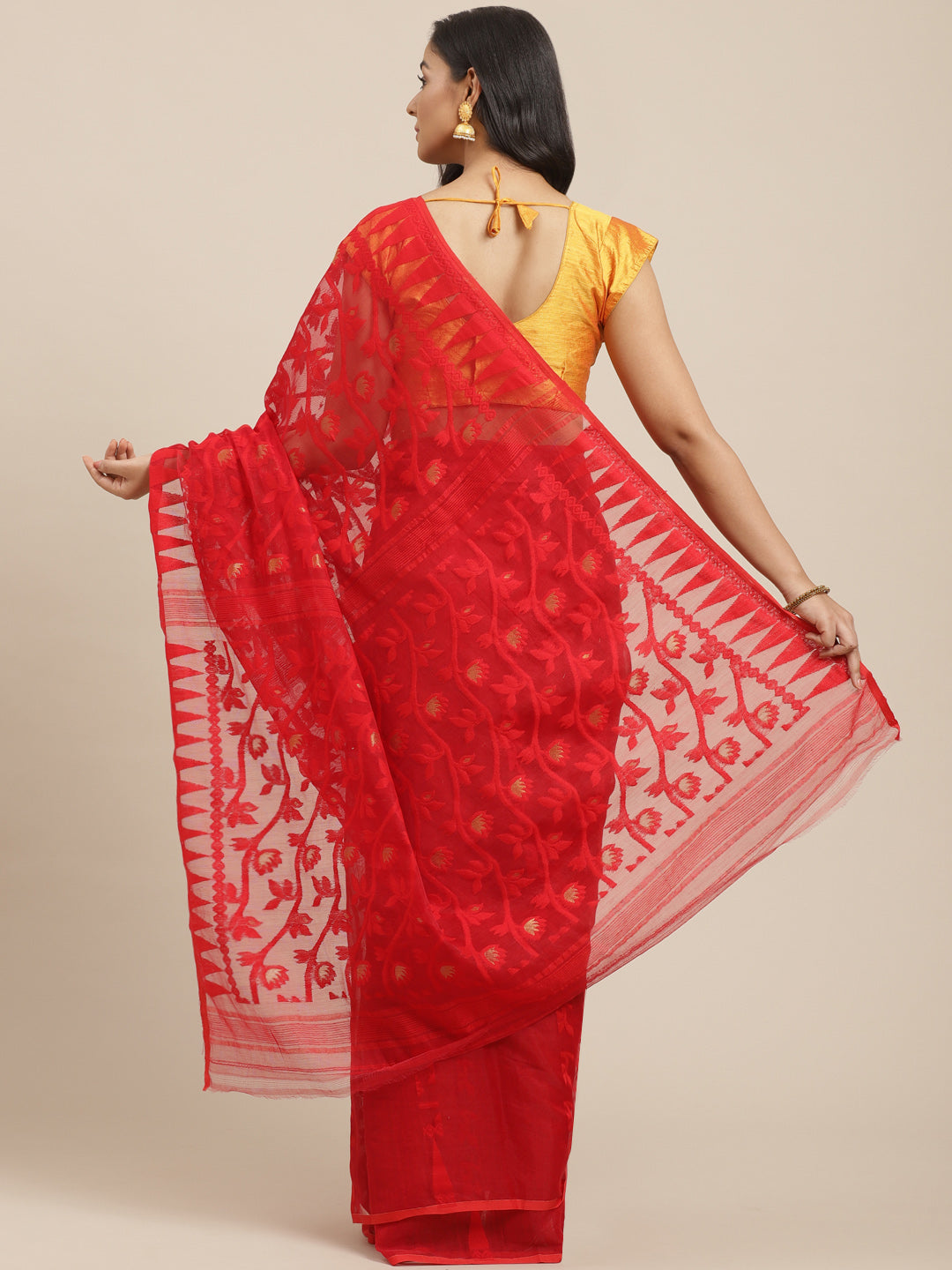 Red & Red   Cotton Jamdani Saree