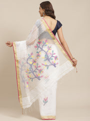 White & Multi Resham Jamdani Saree