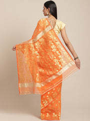 Orange  & Golden  Cotton Jamdani Saree