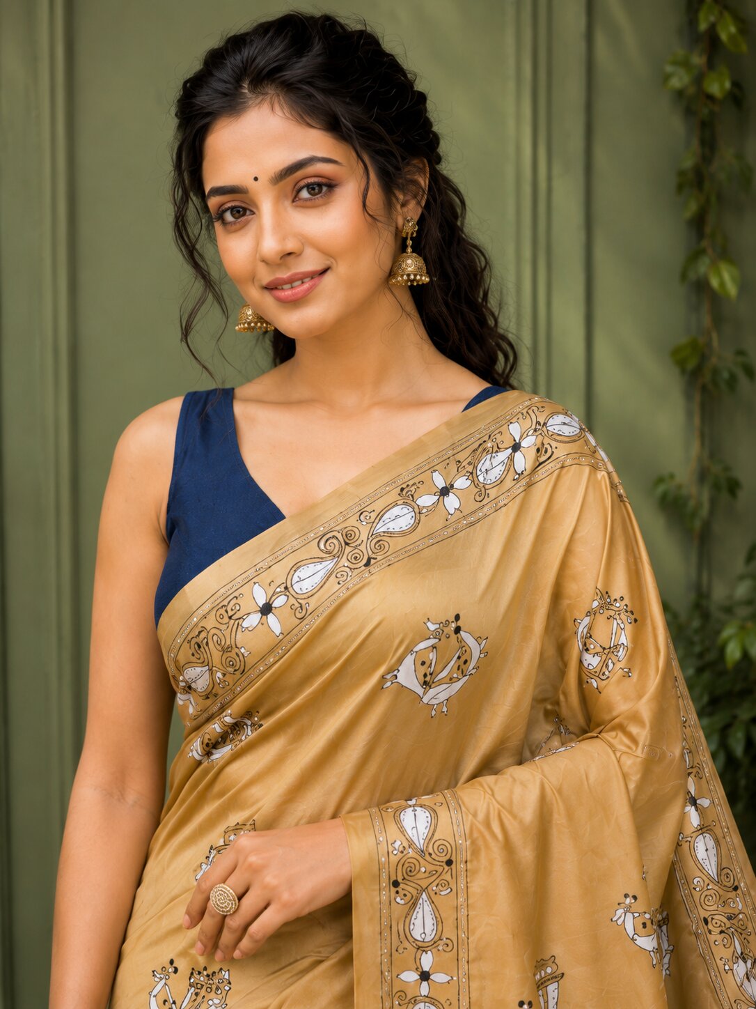 Laa Calcutta Beige & Multi hand-stitch embroidary silk blend kantha stitch saree