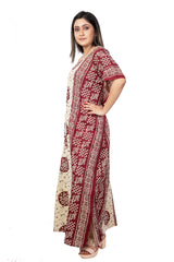 Beige & Maroon pure cotton floral nighty