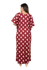 Maroon & Yellow pure cotton floral nighty