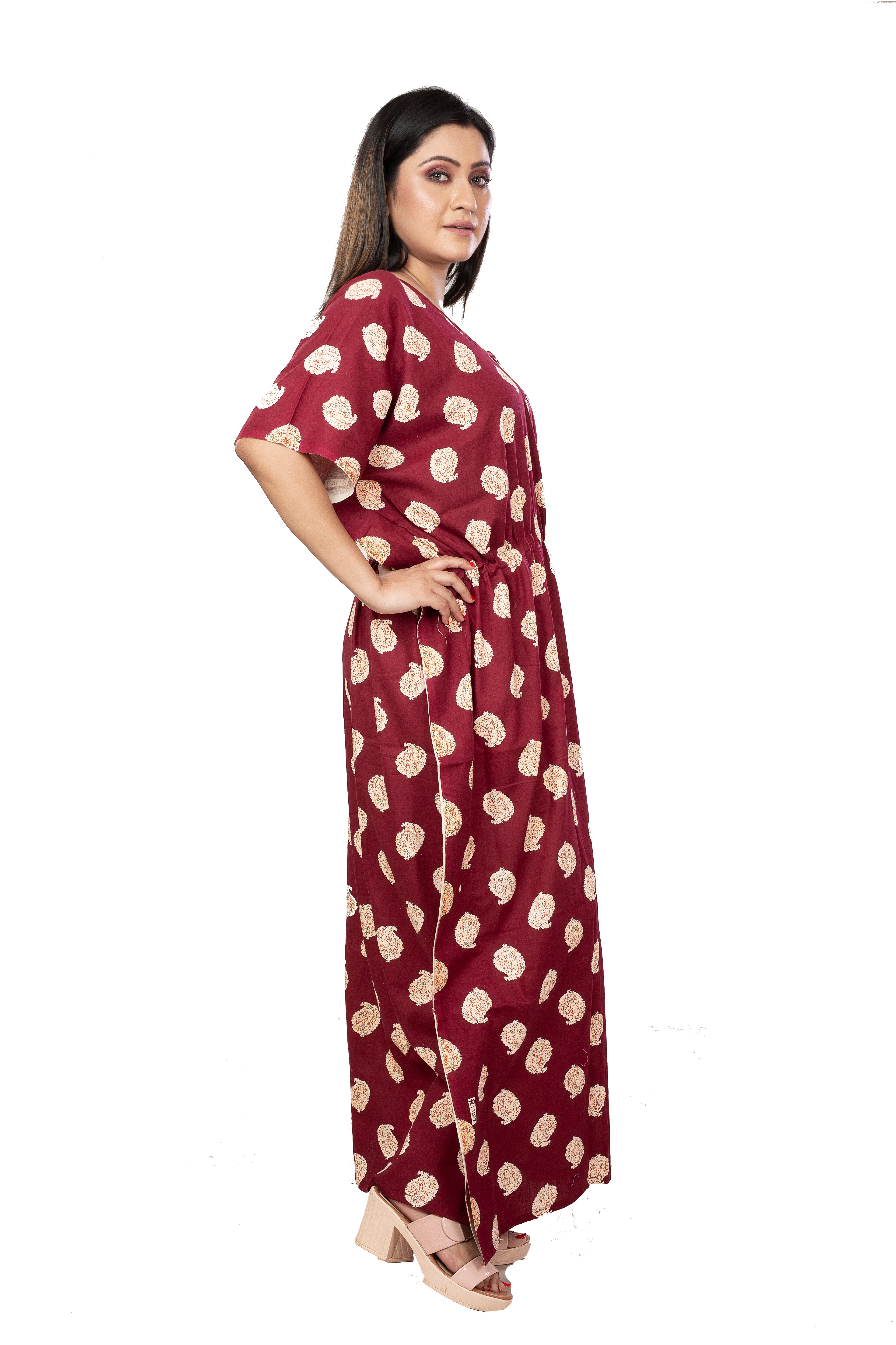 Maroon & Yellow pure cotton floral nighty