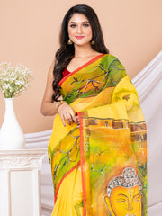 Laa Calcutta Yellow & Multi  Hand painted Resham kota saree