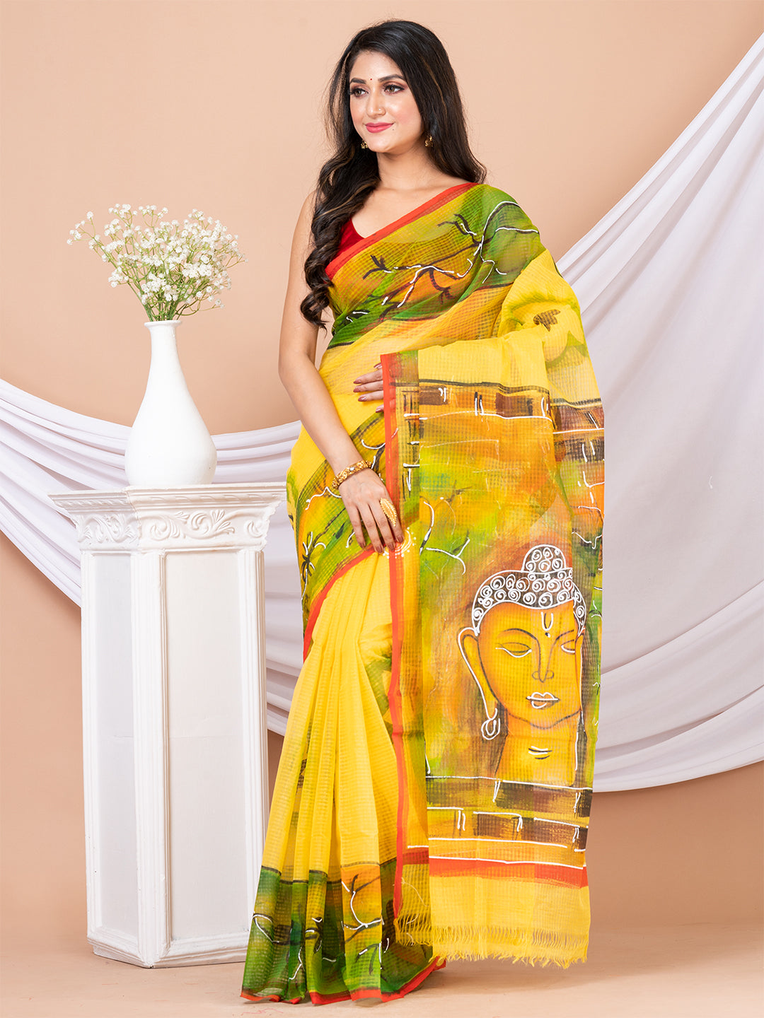 Laa Calcutta Yellow & Multi  Hand painted Resham kota saree