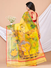 Laa Calcutta Yellow & Multi  Hand painted Resham kota saree