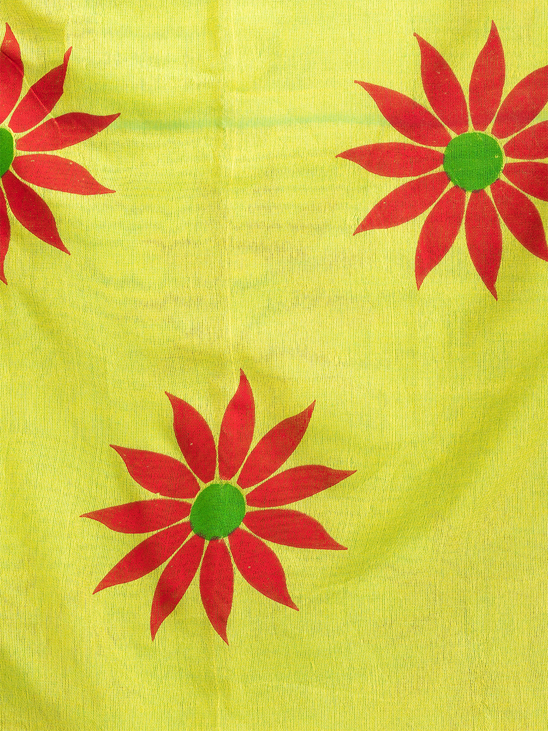 Yellow & Red Pure cotton Sunflower design Handloom Saree