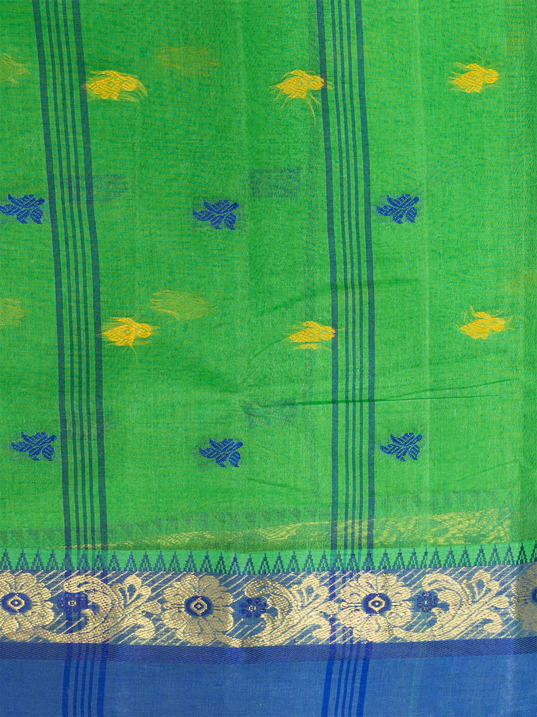 Green & Multi Floral woven design pure cotton taant saree