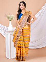 Mustard & Blue pure cotton woven design taant saree