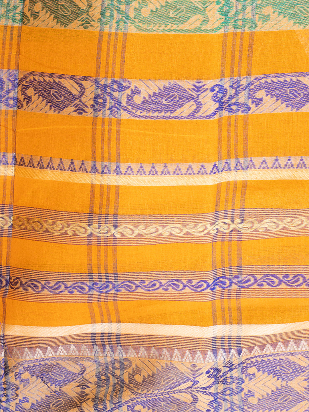 Mustard & Blue pure cotton woven design taant saree