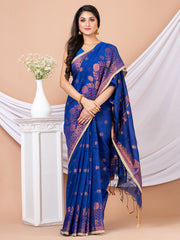 Navy blue & Golden floral design silk cotton handloom saree