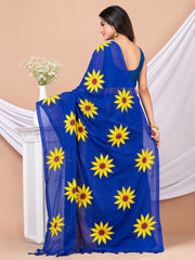 Blue & Yellow Pure cotton Sunflower design Handloom Saree