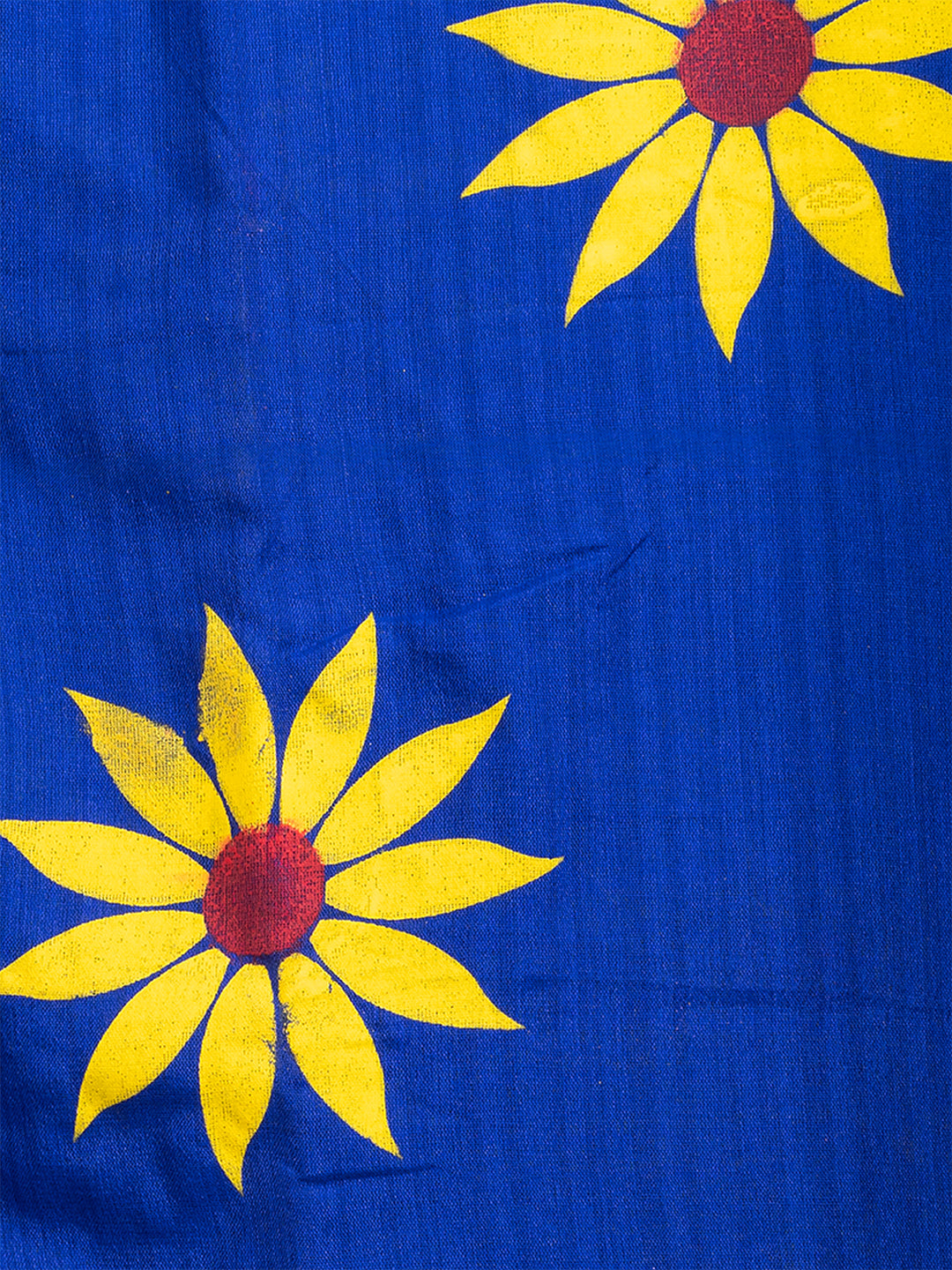 Laa Calcutta Blue & Yellow Pure cotton Sunflower design Handloom Saree