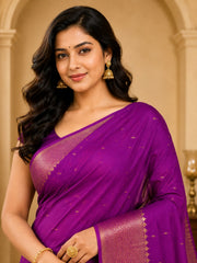 Laa Calcutta Purple & Gold pure cotton Taant saree