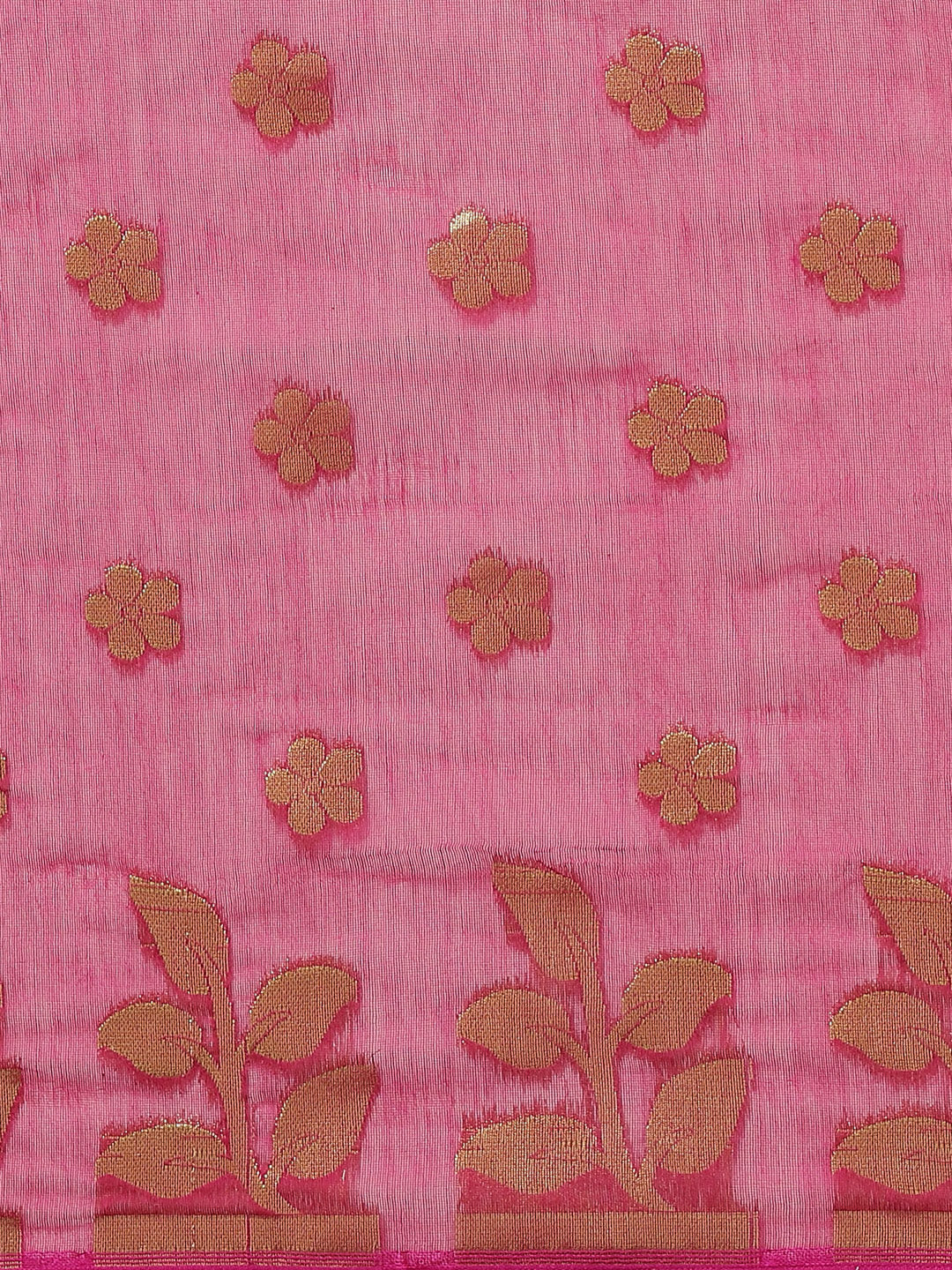 Pink & Golden Cotton silk Jamdani Saree