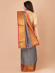 Laa Calcutta Grey & Maroon Bengal Taant