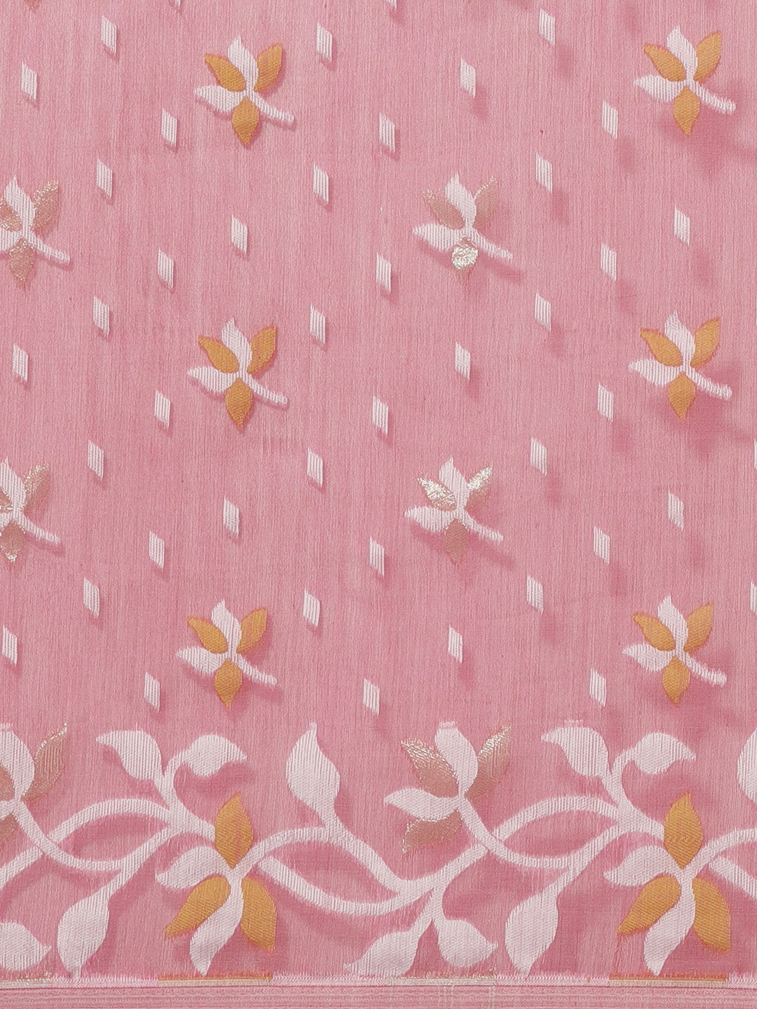 Pink & White Cotton Jamdani Saree