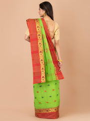 Green & Red pure cotton taant saree