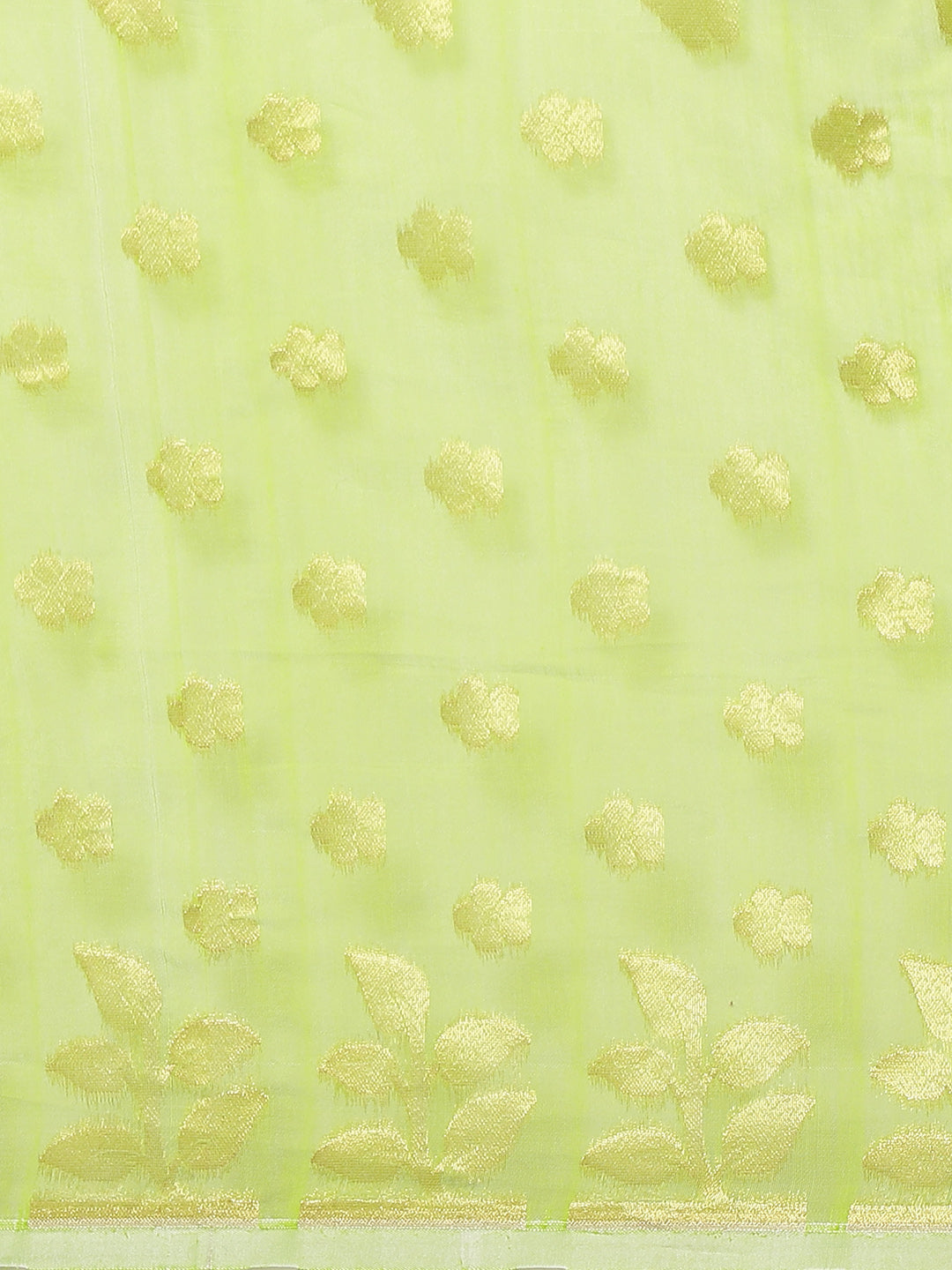 Lime Green & Golden Cotton blend Jamdani Saree