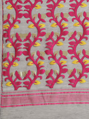 Grey & Pink Cotton Jamdani Saree