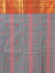 Grey & Maroon pure cotton taant saree