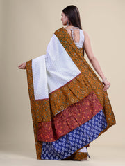 White & Multi Hakuba Raffel handloom Saree