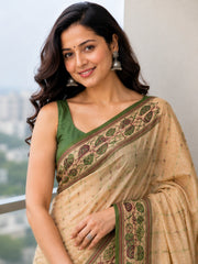 Laa Calcutta Beige & Multi cotton blend Taant saree