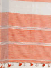 Laa Calcutta Orange  & Silver  Pure cotton Handloom Saree