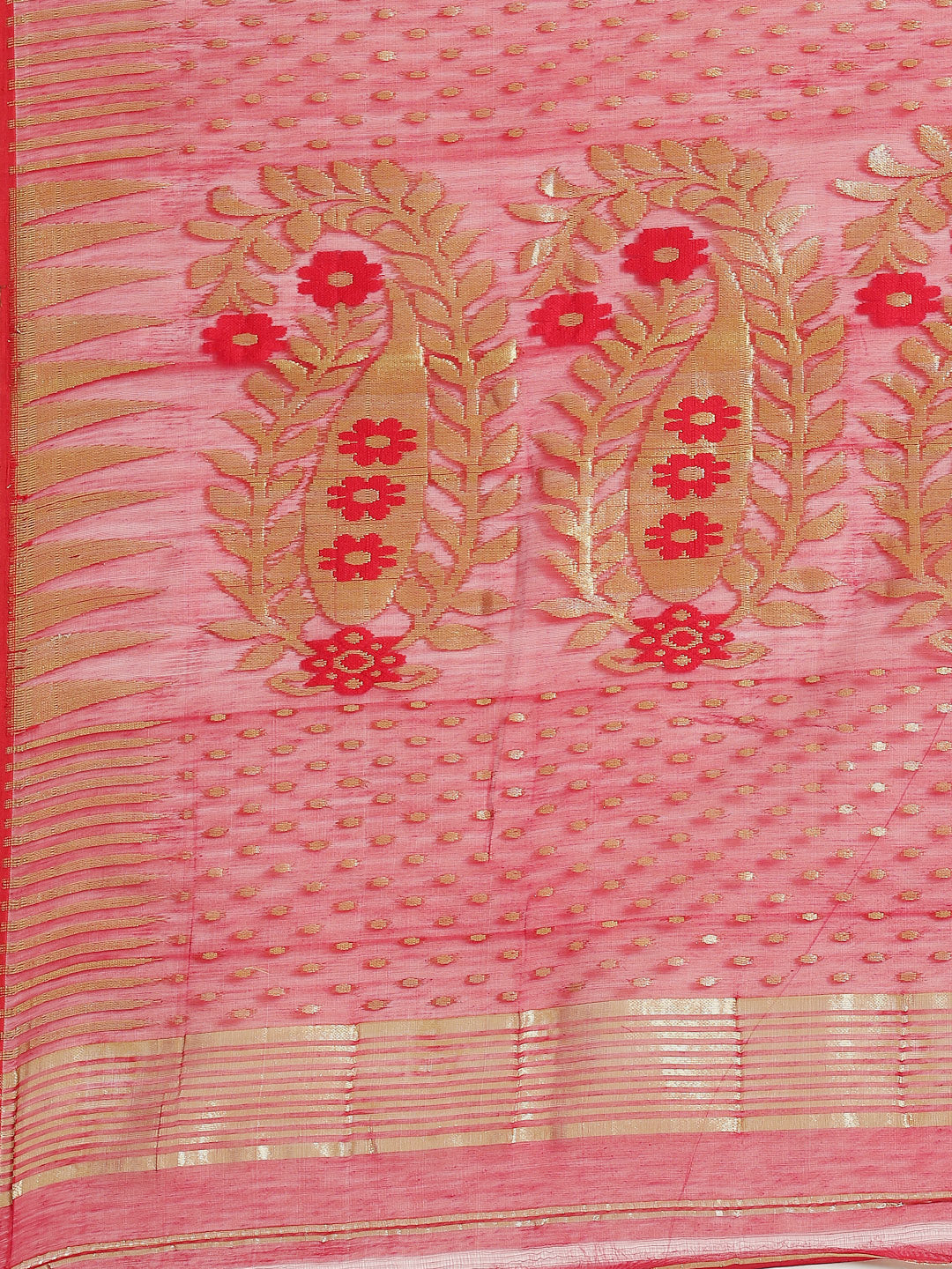 Red  & Golden  Cotton silk Jamdani Saree