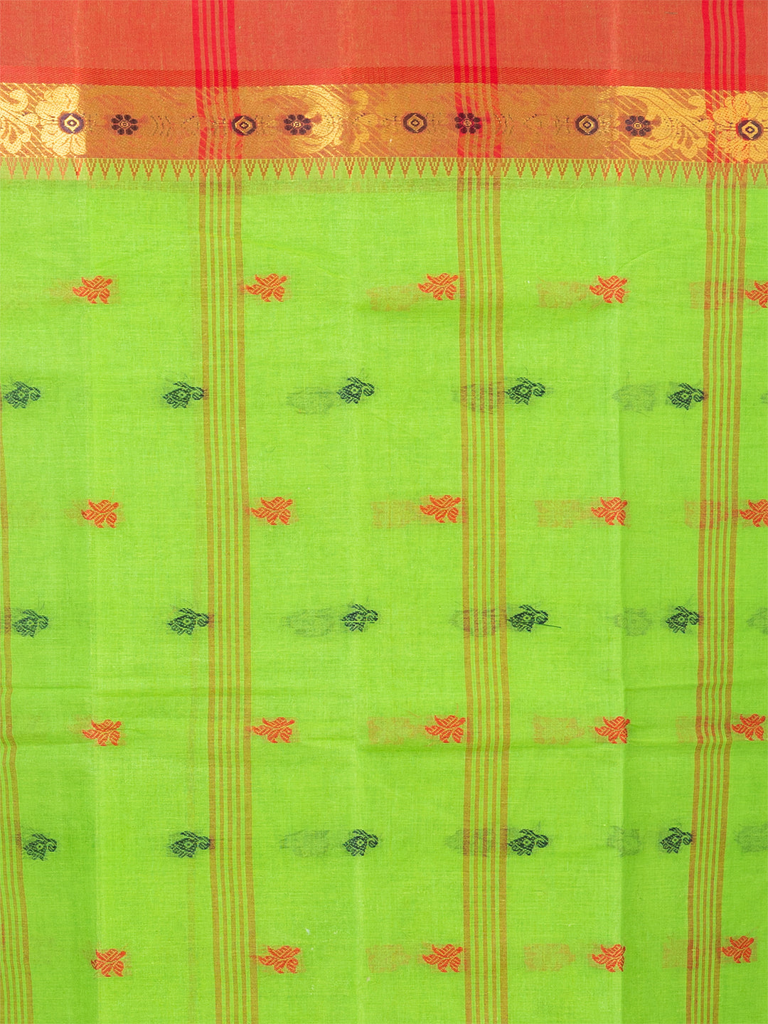 Green & Red pure cotton taant saree