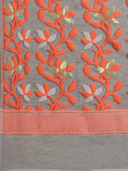 Grey & Orange Cotton Jamdani Saree