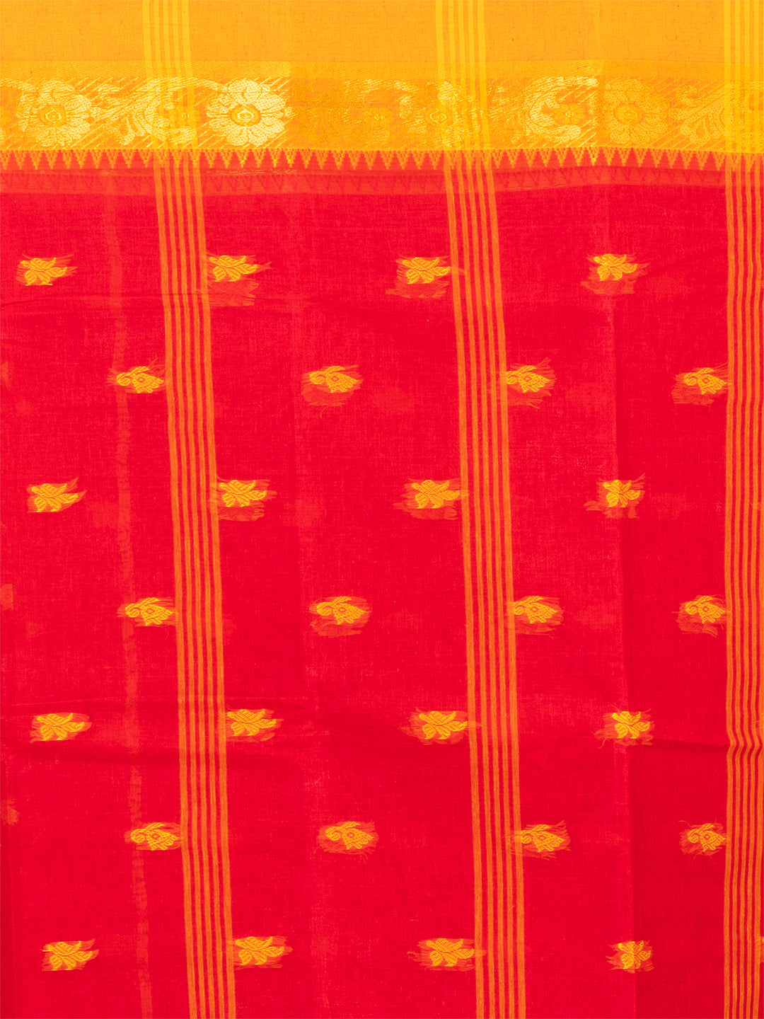 Red & Orange pure cotton taant saree