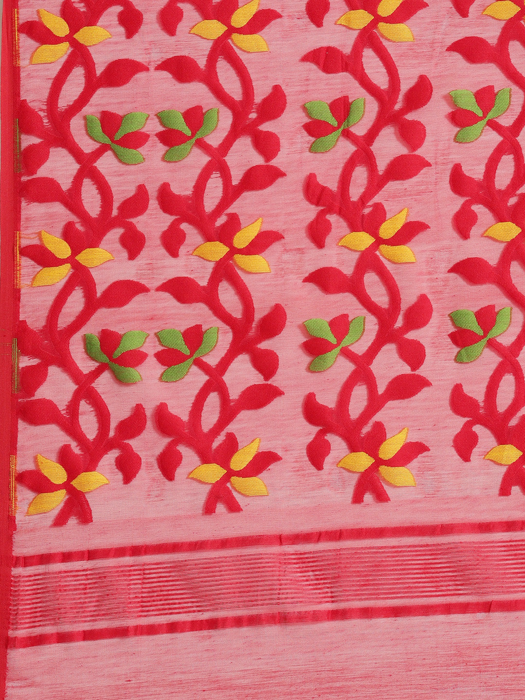 Red & Red Cotton Jamdani Saree