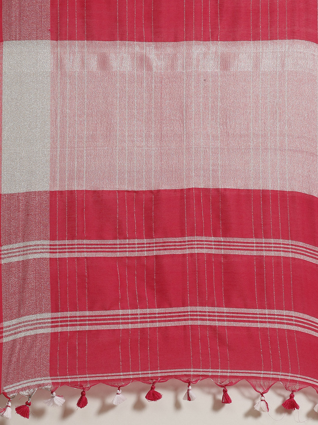 Laa Calcutta Rani & Silver cotton solid handloom saree