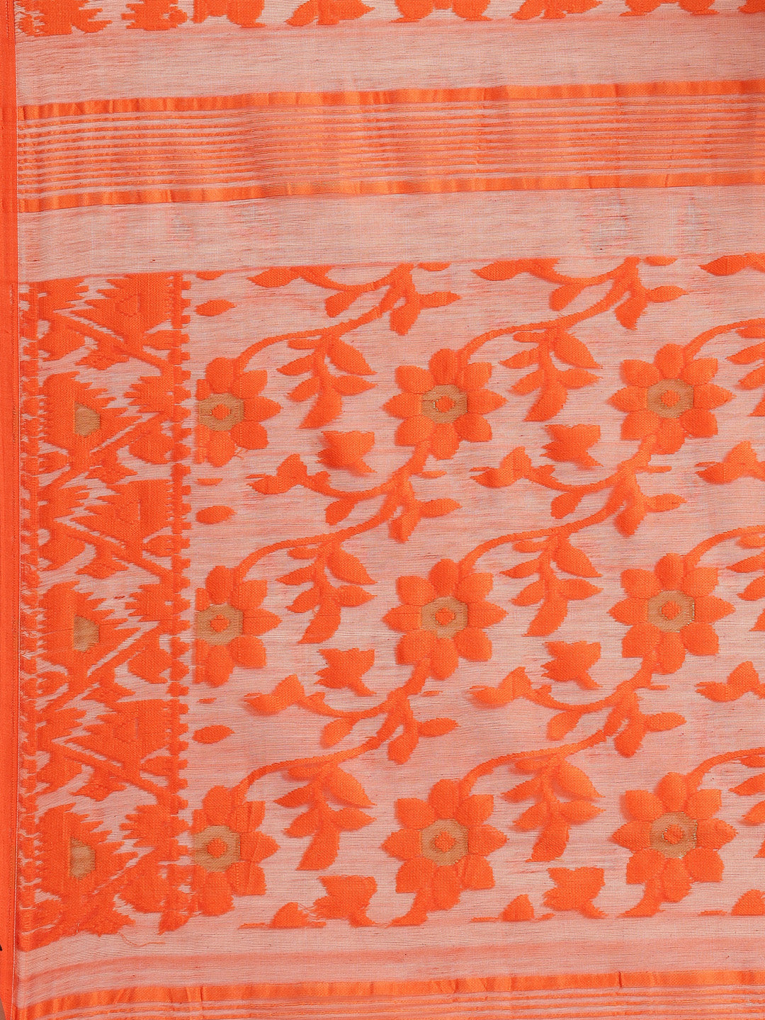 Orange  & Green   Cotton Jamdani Saree