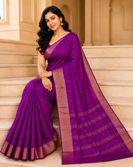 Laa Calcutta Purple & Gold pure cotton Taant saree
