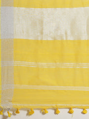 Laa Calcutta Yellow & Silver   Pure cotton Handloom Saree