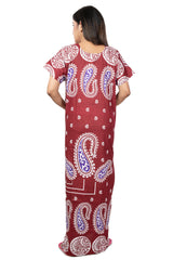 Maroon & White pure cotton floral nighty